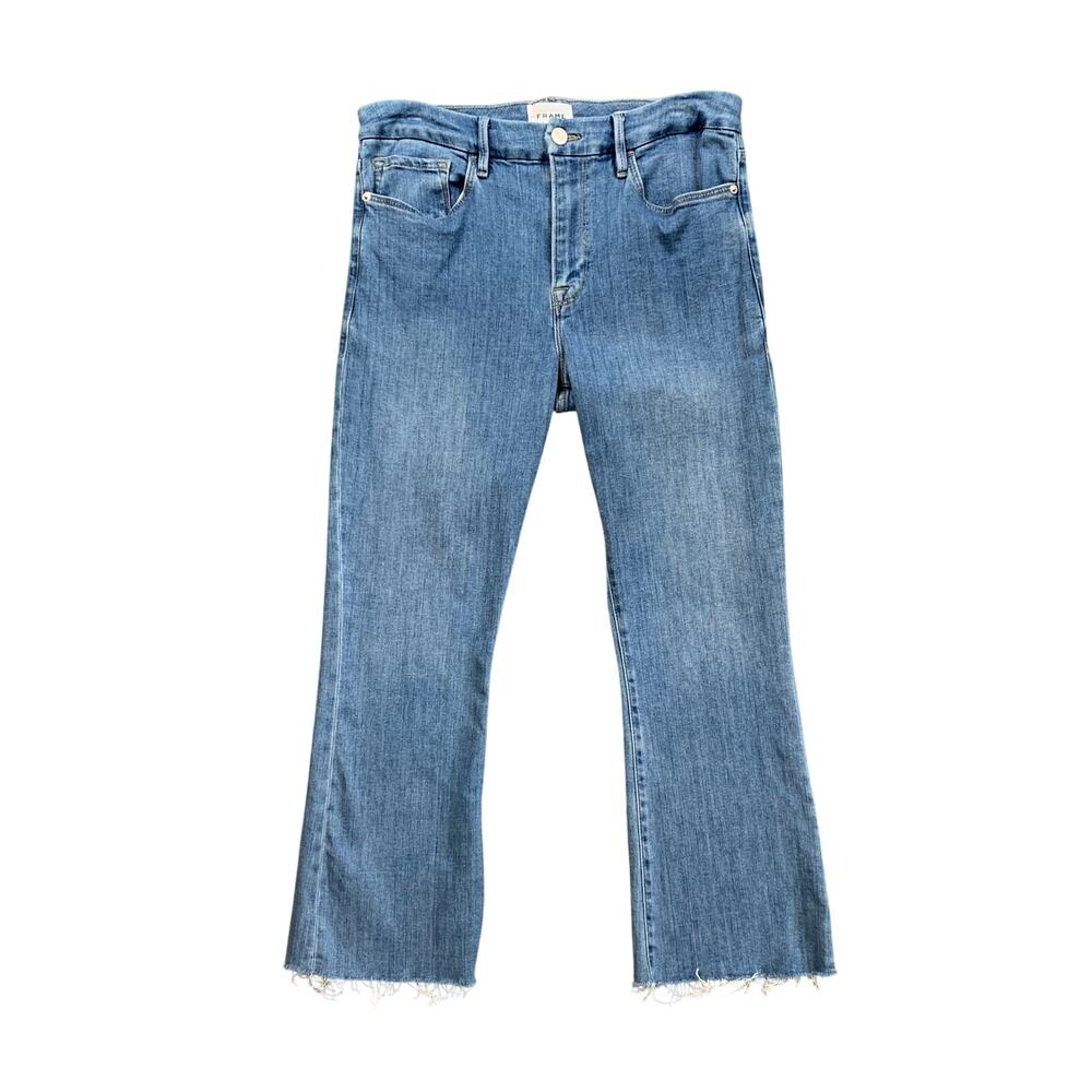 Frame Jeans Womens 31 Denim Jonah Le Crop Mini Boot Frayed Hem Zip Fly Stretch